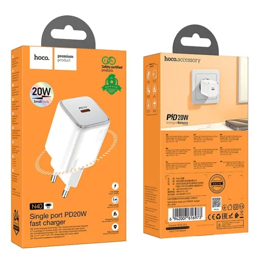 Hoco hálózati töltő USB-C QC PD 20W N40 fehér