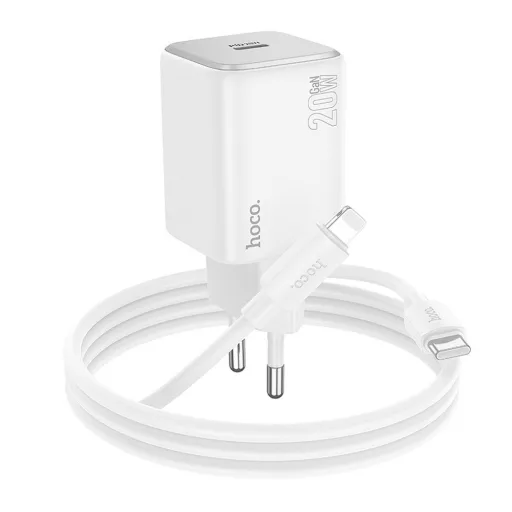 Hoco hálózati töltő USB-C QC PD 20W + USB-C – Lightning kábel N40 fehér