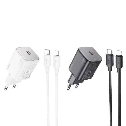 Hoco hálózati töltő USB-C QC PD 20W + USB-C – Lightning kábel N40 fehér