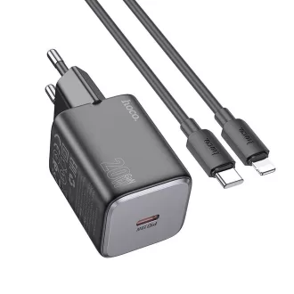  Hoco hálózati töltő USB-C QC PD 20W + USB-C – Lightning kábel N40 fekete