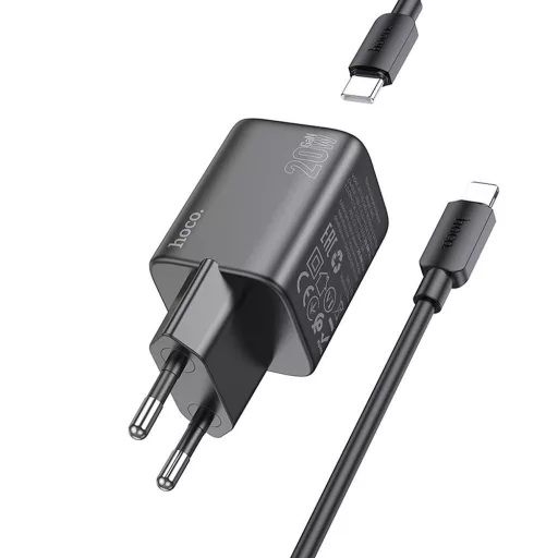Hoco hálózati töltő USB-C QC PD 20W + USB-C – Lightning kábel N40 fekete