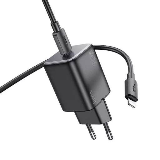 Hoco hálózati töltő USB-C QC PD 20W + USB-C – Lightning kábel N40 fekete