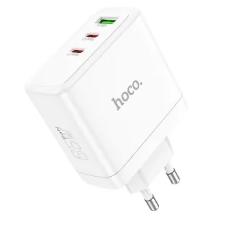   Hoco hálózati töltő 2×USB-C + USB-A GaN QC PD 65W N30 fehér