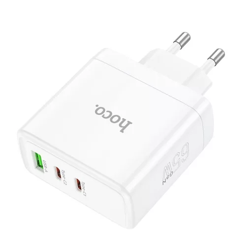 Hoco hálózati töltő 2×USB-C + USB-A GaN QC PD 65W N30 fehér