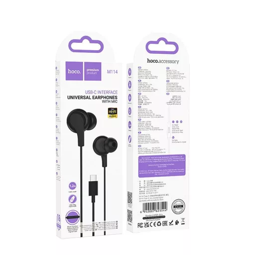 Hoco M114 vezetékes fülhallgató USB-C – fekete