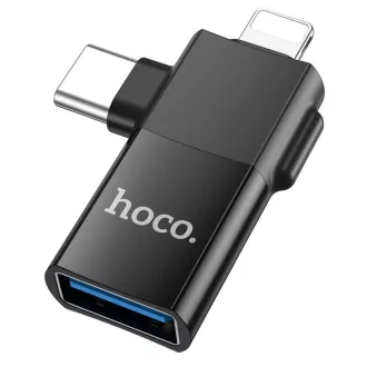   OTG adapter 2in1 USB-C / Lightning – USB-A Hoco UA17 fekete