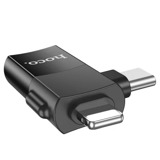 OTG adapter 2in1 USB-C / Lightning – USB-A Hoco UA17 fekete