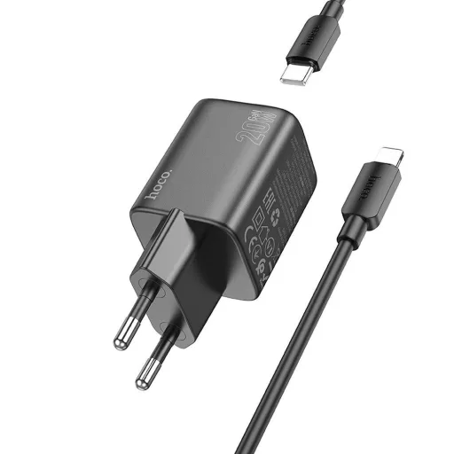 Hálózati töltő USB-A + USB-C QC PD 3A 20W + USB-C – Lightning kábel N41 fekete