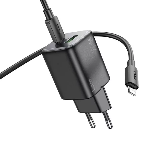 Hálózati töltő USB-A + USB-C QC PD 3A 20W + USB-C – Lightning kábel N41 fekete