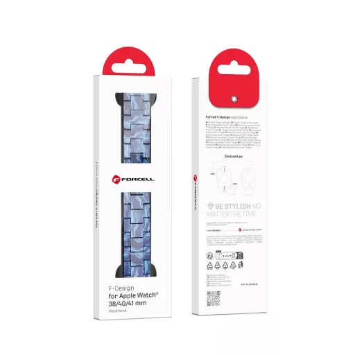 Forcell F-Design FA04 márvány hatású gyanta csatos szíj Apple Watch 38 / 40 / 41 mm kék