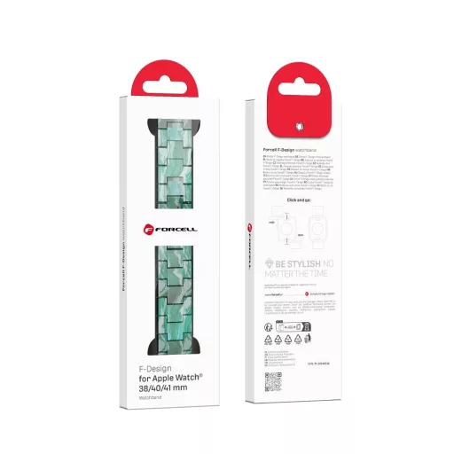 Forcell F-Design FA04 márvány hatású gyanta csatos szíj Apple Watch 38 / 40 / 41 mm zöld