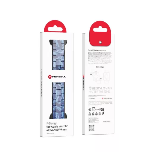 Forcell F-Design FA04 márvány hatású gyanta csatos szíj Apple Watch 42 / 44 / 45 / 49 mm kék