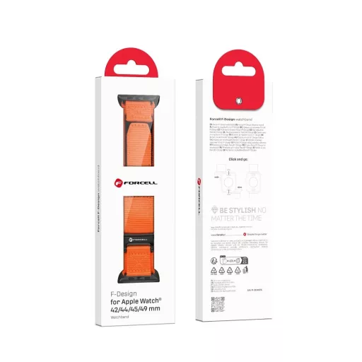 Forcell F-Design FA05 nylon tépőzáras szíj Apple Watch 42 / 44 / 45 / 49 mm narancs