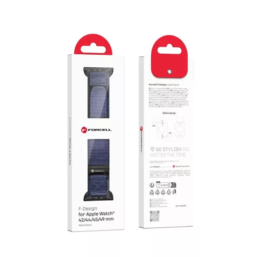 Forcell F-Design FA05 nylon tépőzáras szíj Apple Watch 42 / 44 / 45 / 49 mm kék