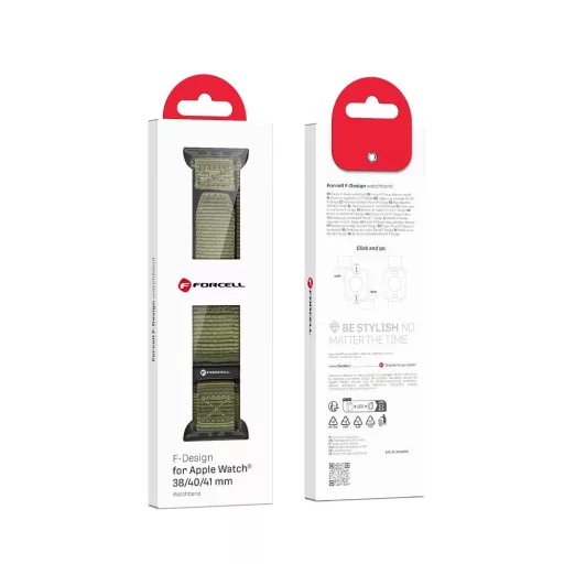 Forcell F-Design FA05 nylon tépőzáras szíj Apple Watch 38 / 40 / 41 mm zöld