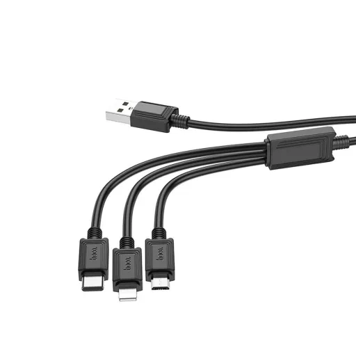 Hoco X74 3 az 1-ben USB-A töltőkábel (Lightning / Micro USB / USB-C) 2A 1 m fekete