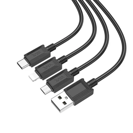 Hoco X74 3 az 1-ben USB-A töltőkábel (Lightning / Micro USB / USB-C) 2A 1 m fekete