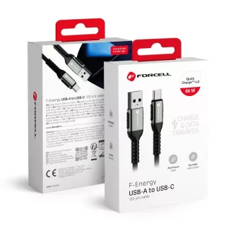   Forcell F-Energy USB-A – USB-C töltőkábel QC4.0 Cafule C256 3A 66W 1,2 m fekete