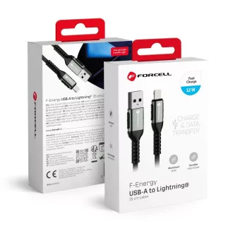  Cable USB A to Lightning Forcell F-Energy 2,4A 12W Cafule 1,2 m C257 Fekete