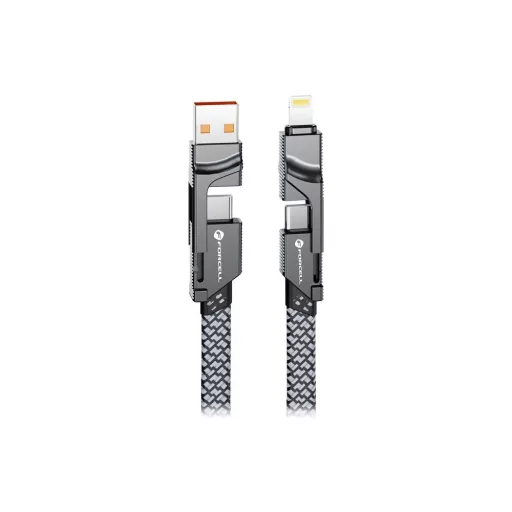 Forcell F-Energy C241 4 az 1-ben USB-C / USB-A töltőkábel (USB-C / Lightning) QC PD 3A 60W 1 m króm