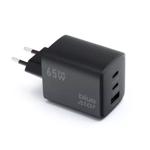 Blue Star hálózati töltő GaN 2×USB-C + USB-A QC4.0 PD 4A 65W VT-43 fekete