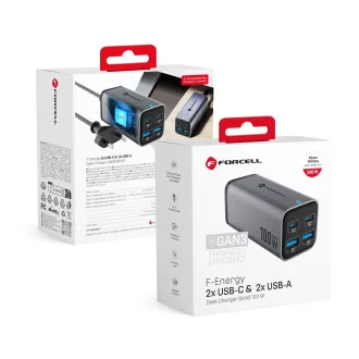   Forcell F-Energy asztali töltő GaN III 2×USB-C + 2×USB-A QC4.0 PD 5A 100W VT-49 szürke