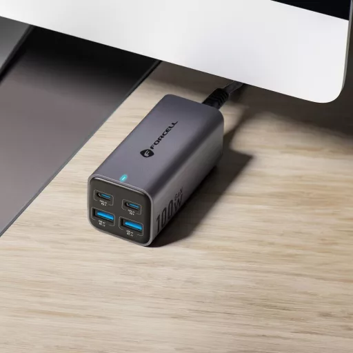 Forcell F-Energy asztali töltő GaN III 2×USB-C + 2×USB-A QC4.0 PD 5A 100W VT-49 szürke