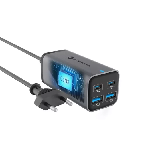 Forcell F-Energy asztali töltő GaN III 2×USB-C + 2×USB-A QC4.0 PD 5A 100W VT-49 szürke