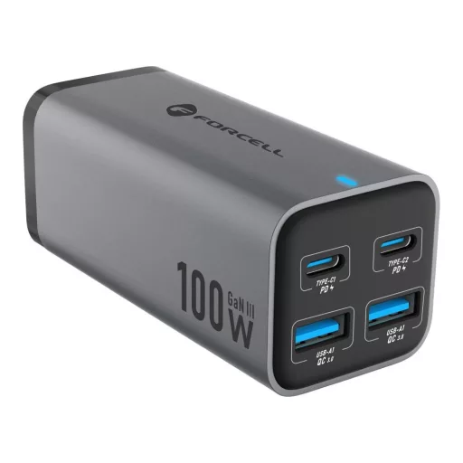 Forcell F-Energy asztali töltő GaN III 2×USB-C + 2×USB-A QC4.0 PD 5A 100W VT-49 szürke