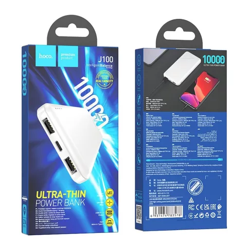 Hoco J100 powerbank 10000 mAh 2,1A – fehér