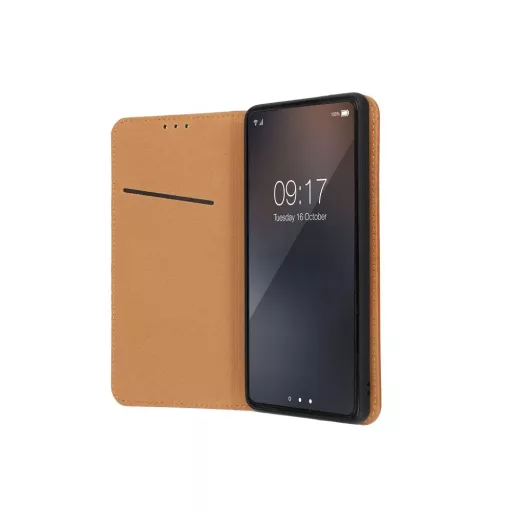 Smart Pro Leather bőrhatású flip tok iPhone 16 Plus barna