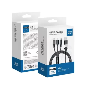   Blue Star C172 4 az 1-ben töltőkábel (USB-C / USB-A – Micro USB / Lightning / USB-C) 2,4A 12W Cafule 1,2 m fekete
