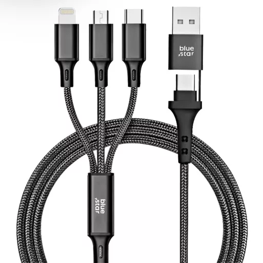Blue Star C172 4 az 1-ben töltőkábel (USB-C / USB-A – Micro USB / Lightning / USB-C) 2,4A 12W Cafule 1,2 m fekete