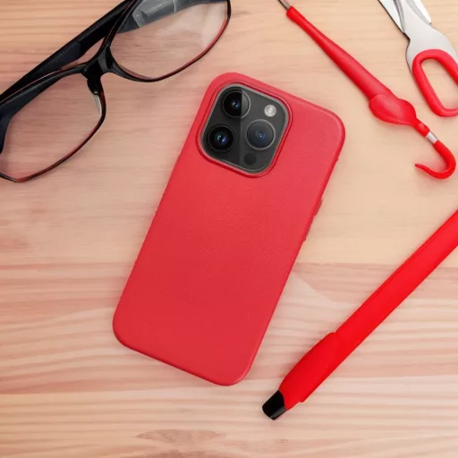 LEATHER MAG COVER bőrhatású tok iPhone 16 PLUS  Magsafe kompatibilis piros