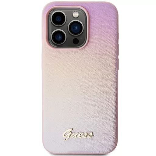 GUESS tok iPhone 14 Pro GUHCP14LPSAIRSP (Saffiano Iridescent Script) rózsaszín
