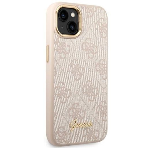 GUESS tok iPhone 13 / 14 / 15 GUHCP14SHG4SHP (4G Vintage arany Logo) rózsaszín