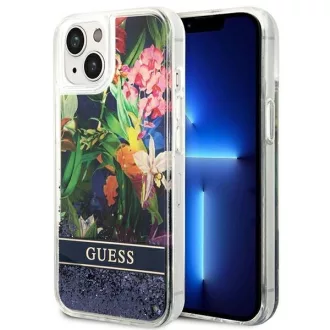   GUESS tok iPhone 13 / 14 / 15 GUHCP14SLFLSB (Flower Liquid Glitter) kék