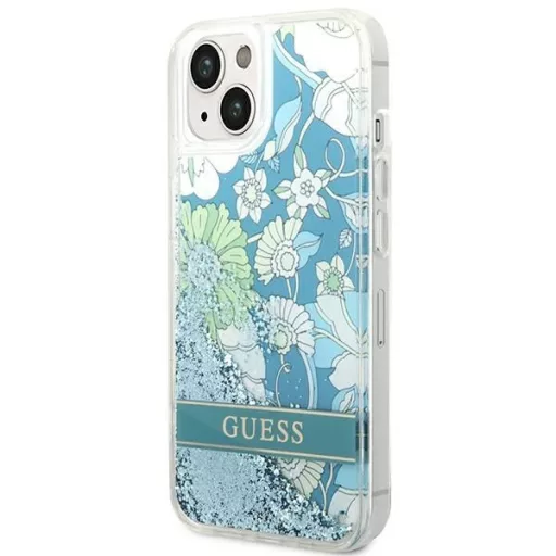 GUESS tok iPhone 13 / 14 / 15 GUHCP14SLFLSN (Flower Liquid Glitter) zöld