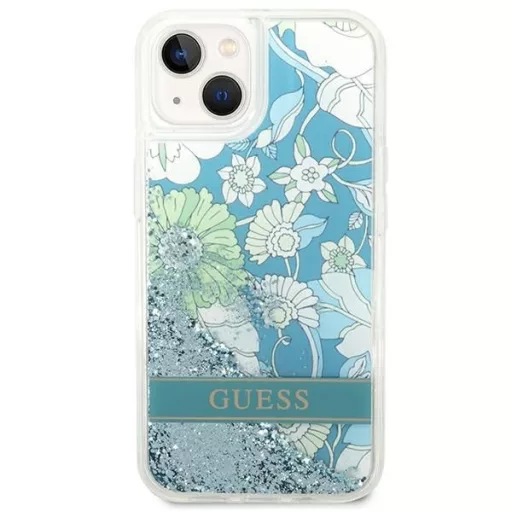 GUESS tok iPhone 13 / 14 / 15 GUHCP14SLFLSN (Flower Liquid Glitter) zöld