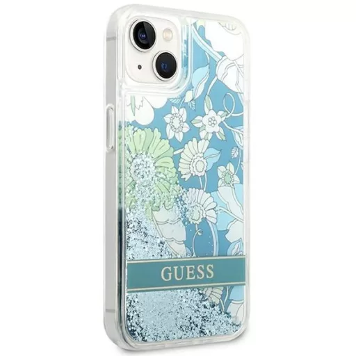 GUESS tok iPhone 13 / 14 / 15 GUHCP14SLFLSN (Flower Liquid Glitter) zöld