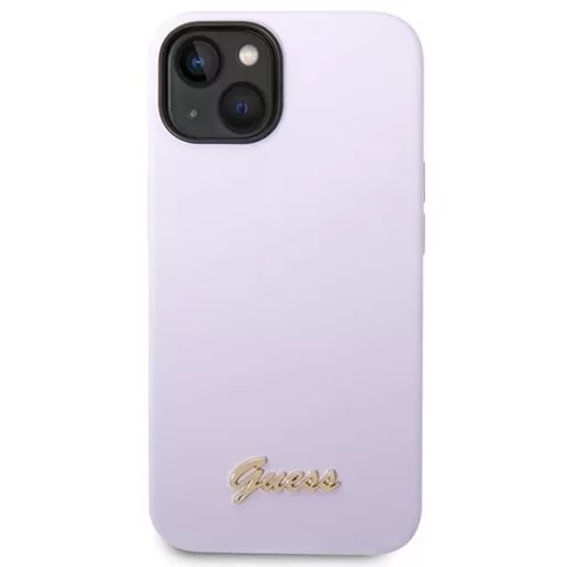 GUESS tok iPhone 13 / 14 / 15 GUHCP14SSLSMU (Silicone Vintage arany Logo) lila