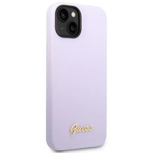 GUESS tok iPhone 13 / 14 / 15 GUHCP14SSLSMU (Silicone Vintage arany Logo) lila