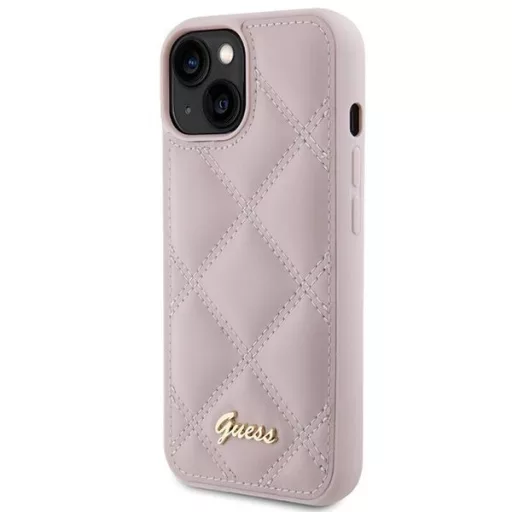 GUESS tok iPhone 13 / 14 / 15 GUHCP15SPSQSQSP (Quilted Metal Logo) rózsaszín