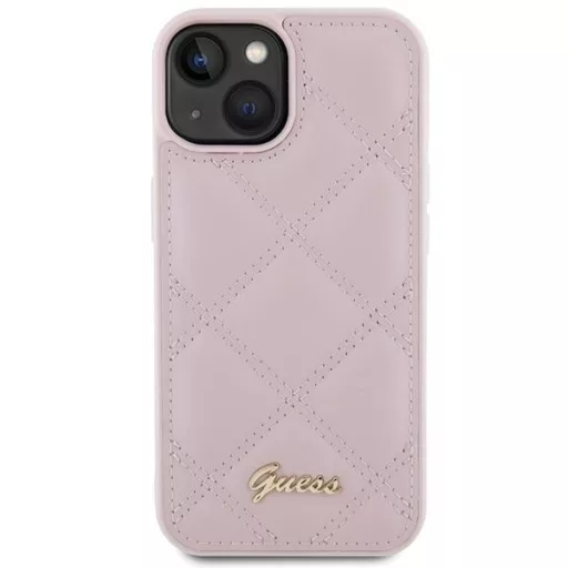 GUESS tok iPhone 13 / 14 / 15 GUHCP15SPSQSQSP (Quilted Metal Logo) rózsaszín