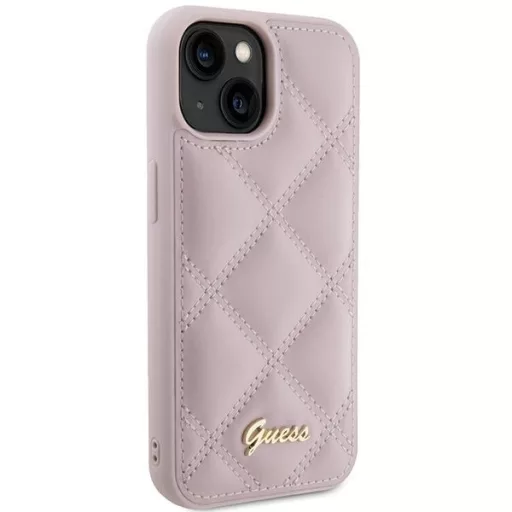 GUESS tok iPhone 13 / 14 / 15 GUHCP15SPSQSQSP (Quilted Metal Logo) rózsaszín