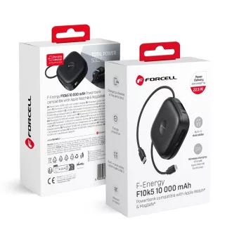   Forcell F-Energy MagSafe kompatibilis powerbank F10K5 PD3.1 QC3.0 3A 22,5W 10000 mAh Apple Watch kompatibilis fekete