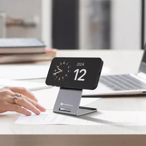 Forcell F-Energy Flip Charge vezeték nélküli töltő USB-C Qi2 15W MagSafe kompatibilis 0INT ezüst