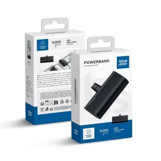   Powerbank Blue Star W0556 2,1A 5000 mAh beépített USB-C csatlakozóval fekete