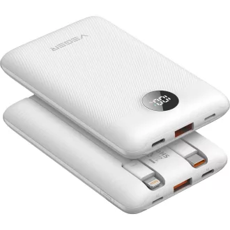   Veger powerbank C11 W1170 PD QC3.0 2A 22,5W 10000 mAh beépített USB-C / Lightning kábelekkel fehér
