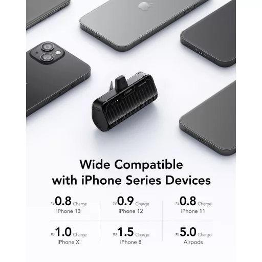 Veger powerbank PlugOn (W0558P) PD QC3.0 2,4A 20W 5000 mAh beépített Lightning csatlakozóval fekete